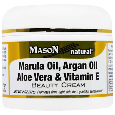 Mason Natural, マルラ オイル、アルガン オイル アロエベラ & ビタミン E ビューティー クリーム、2 オンス (57 g)
