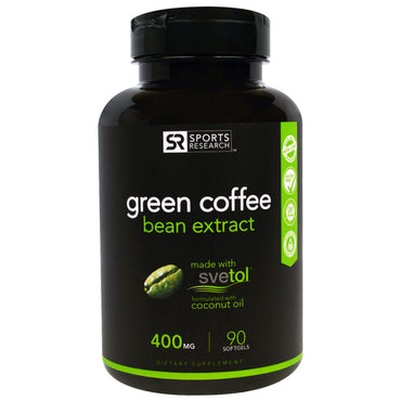 Sports Research, مستخلص حبوب القهوة الخضراء، 400 ملجم، 90 كبسولة هلامية