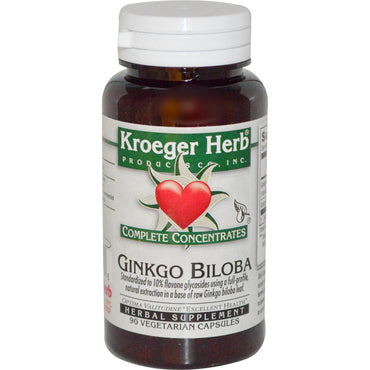 Kroeger herb co, concentrés complets, ginkgo biloba, 90 gélules végétariennes