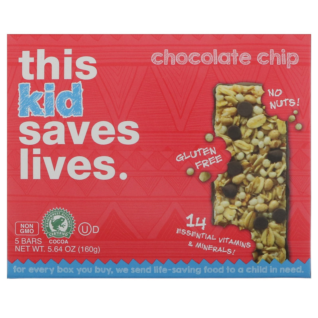 Denne baren redder liv, LLC, Kid, Chocolate Chip, 5 barer, 5,64 oz (160 g)