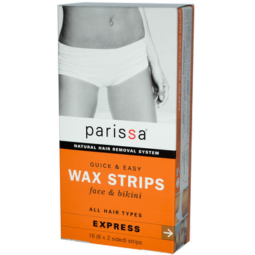 Parissa, natürliches Haarentfernungssystem, Wachsstreifen, Gesicht und Bikini, 16 (8x2-seitige) Streifen