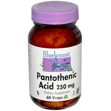 Bluebonnet Nutrition, ácido pantotênico, 250 mg, 60 cápsulas vegetais