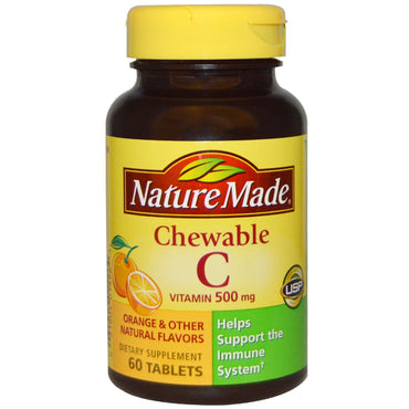 Door de natuur gemaakte, kauwbare vitamine C, 500 mg, 60 tabletten
