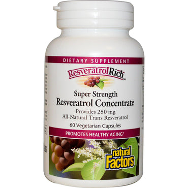 Natural Factors, ResveratrolRich, súper potente, concentrado de resveratrol, 60 cápsulas vegetales