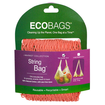 ECOBAGS, coleção de mercado, bolsa de barbante, alça de sacola de 10 pol., rosa coral, 1 bolsa