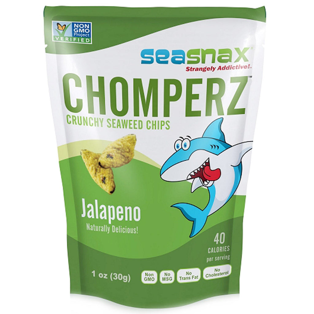 SeaSnax, Chomperz, Chrupiące chipsy z wodorostów, Jalapeno, 1 uncja (30 g)