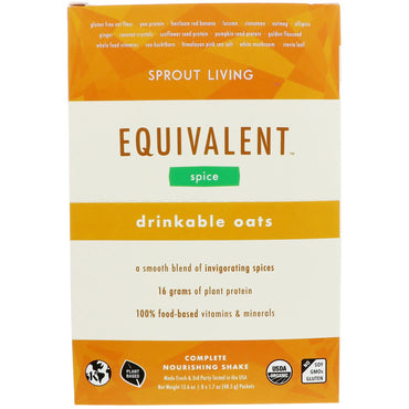 Sprout Living, Equivalent, Drinkable Oats, Spice, 8 Packets, 1.7 oz (48.5 g) Each