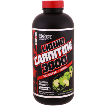 Nutrex Research, Liquid Carnitine 3000, Green Apple, 16 fl oz (473 ml)