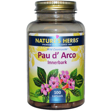 Nature's Herbs, Pau d' Arco, 내부나무껍질, 캡슐 100정