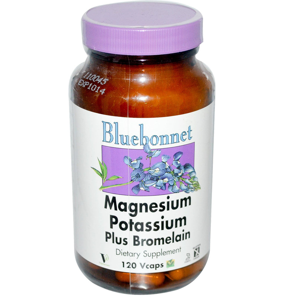 Bluebonnet Nutrition, Magnésium Potassium Plus Bromélaïne, 120 Vcaps