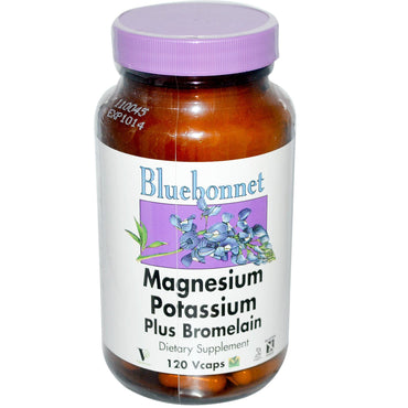 Bluebonnet nutrición, magnesio potasio más bromelina, 120 vcaps