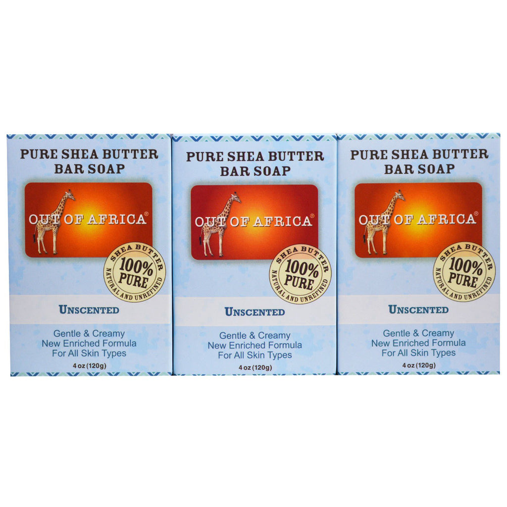 Out of Africa, Pure Shea Butter Bar Soap, Unscented, 3 Pack, 4 oz (120 g) Each