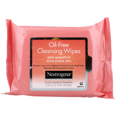 Neutrogena, toallitas limpiadoras sin aceite, pomelo rosa, 25 toallitas prehumedecidas