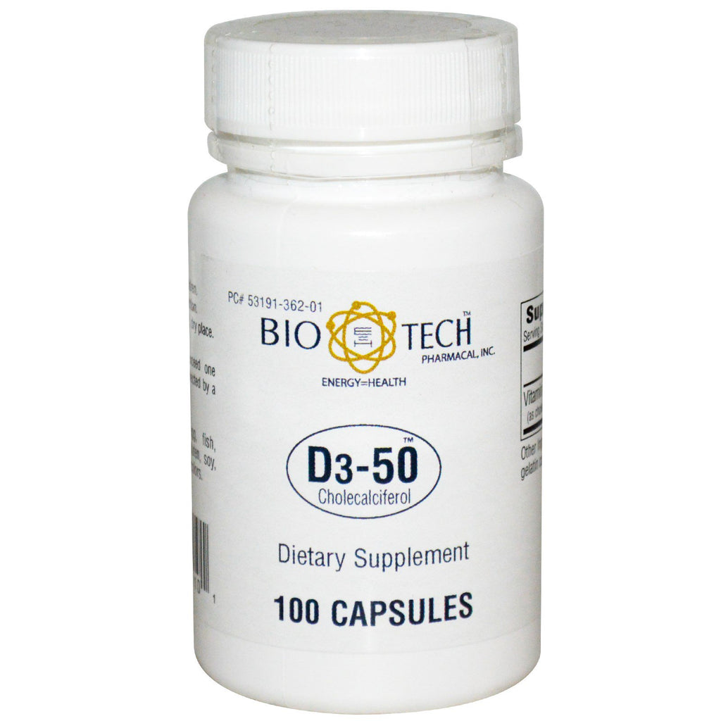 Bio tech Pharmacal, inc, d3-50, 콜레칼시페롤, 100 캡슐