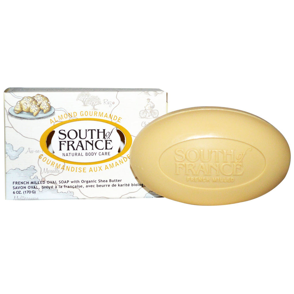 South of France, Almond Gourmande, French Milled Oval Soap with  Shea Butter, 6 oz (170 g)
