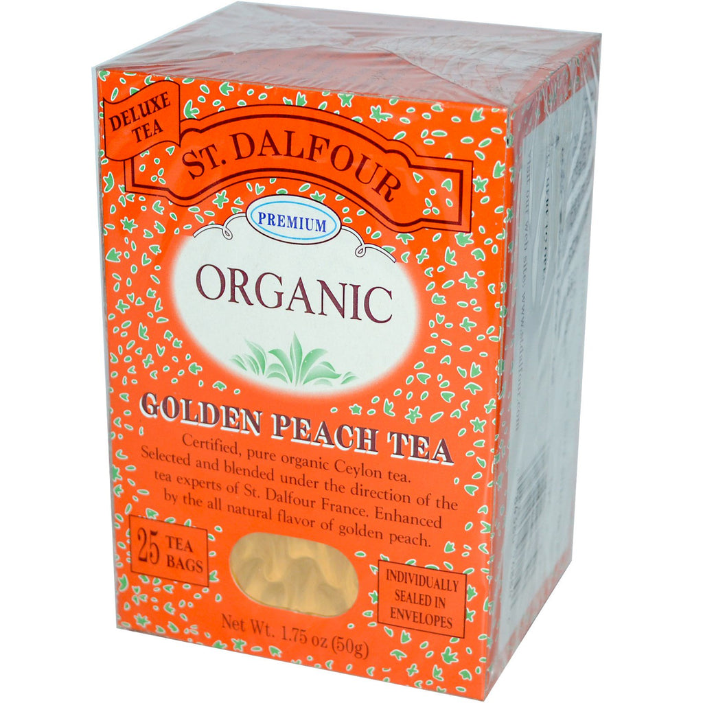 St. Dalfour, , תה זהב אפרסק, 25 שקיות תה, 1.75 אונקיות (50 גרם)