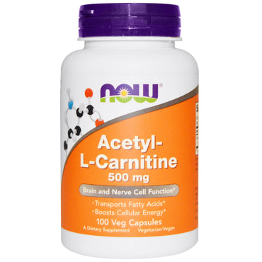 Now Foods, Acetil-L Carnitina, 500 mg, 100 Cápsulas Vegetais