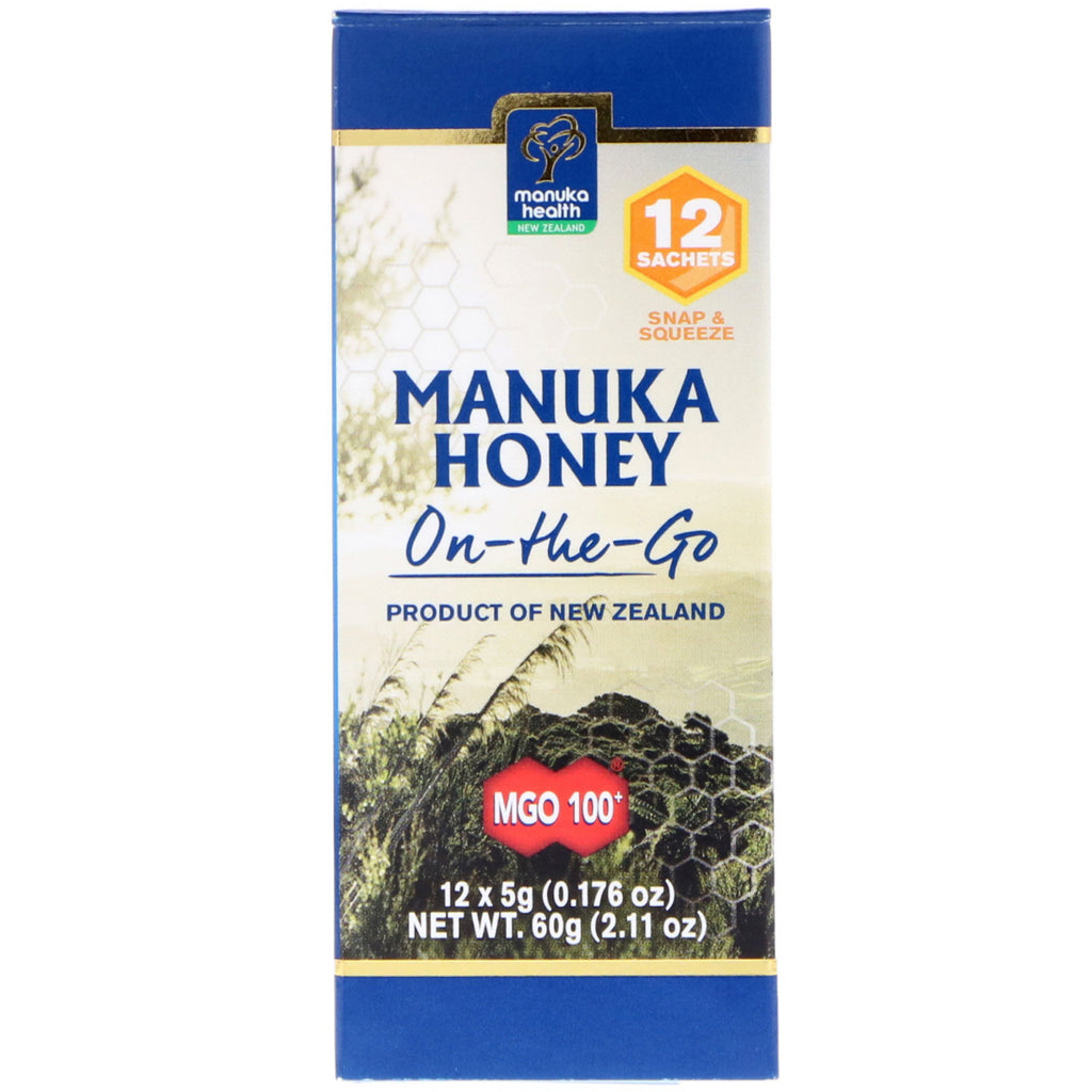 Manuka Health, Manuka Honey On-The-Go, MGO 100+, 12 pakker, 0,176 oz (5 g) hver