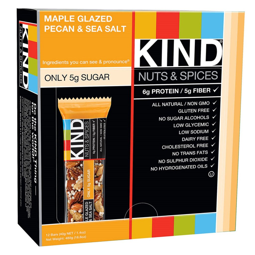 KIND Bars, Nuts & Spices, Maple Glazed Pecan & Sea Salt, 12 Bars 1.4 oz (40 g) Each