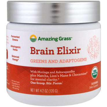 Amazing Grass, Brain Elixir, Greens And Adaptogens, 4,2 oz (120 g)