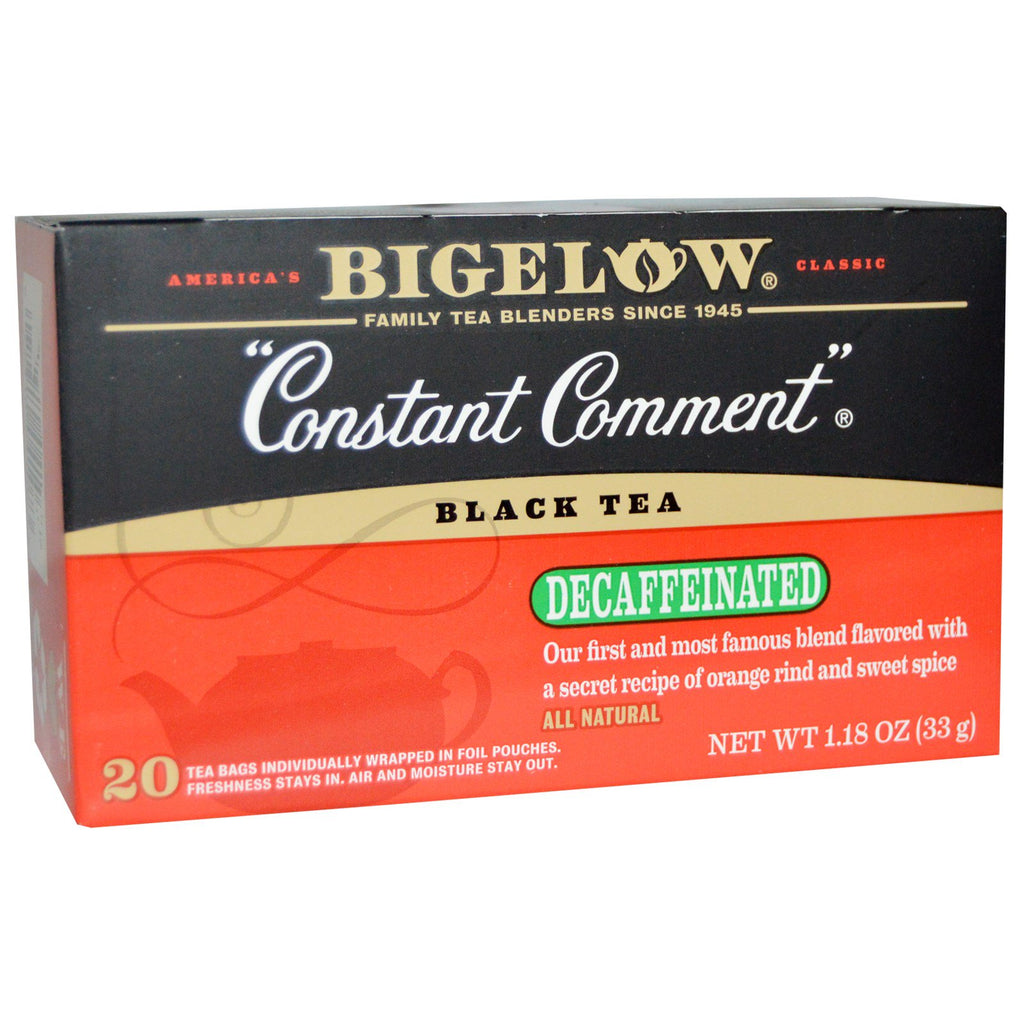 Bigelow, té negro, comentario constante, descafeinado, 20 bolsitas de té, 33 g (1,18 oz)