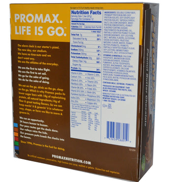 Promax Nutrition Promax LS لوح طاقة منخفض السكر وزبدة الفول السوداني والشوكولاتة 12 قطعة 2.36 أونصة (67 جم) لكل قطعة
