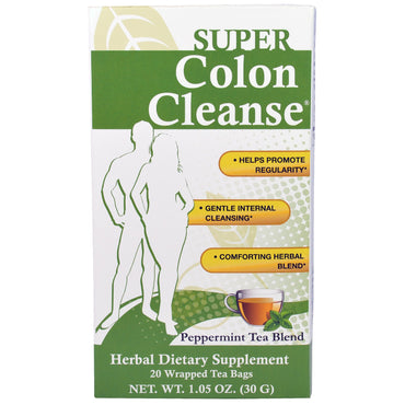 Health Plus Inc., Super Colon Cleanse, mezcla de té de menta, 20 bolsitas de té envueltas, 30 g (1,05 oz) cada una