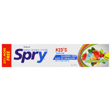 Xlear, Kid's Spry, tandgel, fluoridevrij, natuurlijk tropisch fruit, 5 oz (141 g)