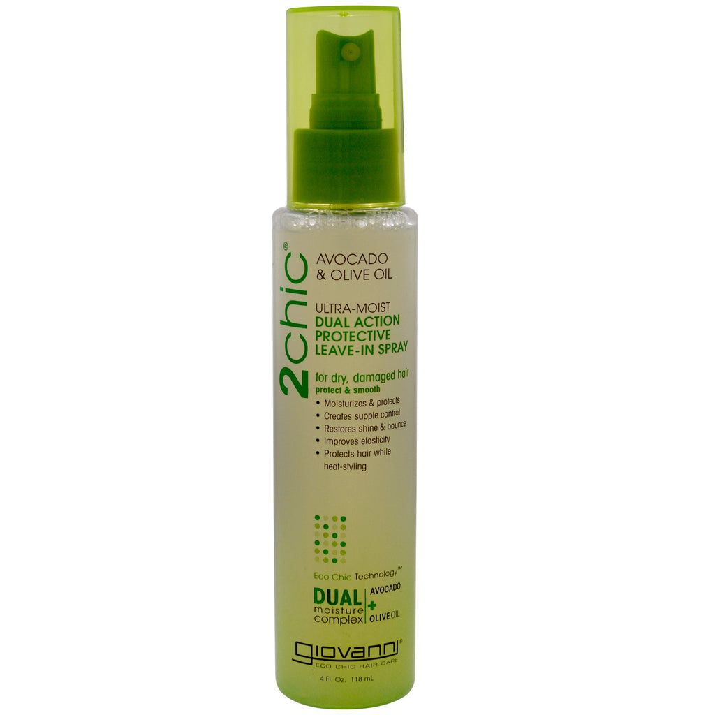 Giovanni, 2chic, spray protettivo senza risciacquo a doppia azione ultra-umido, avocado e olio d'oliva, 4 fl oz (118 ml)