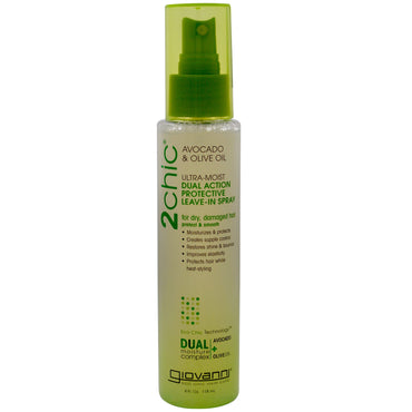 Giovanni, 2chic, spray protector sin enjuague de doble acción ultrahúmedo, aguacate y aceite de oliva, 4 fl oz (118 ml)