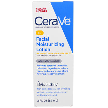 CeraVe, Lotion hydratante pour le visage AM, SPF 30, 3 fl oz (89 ml)