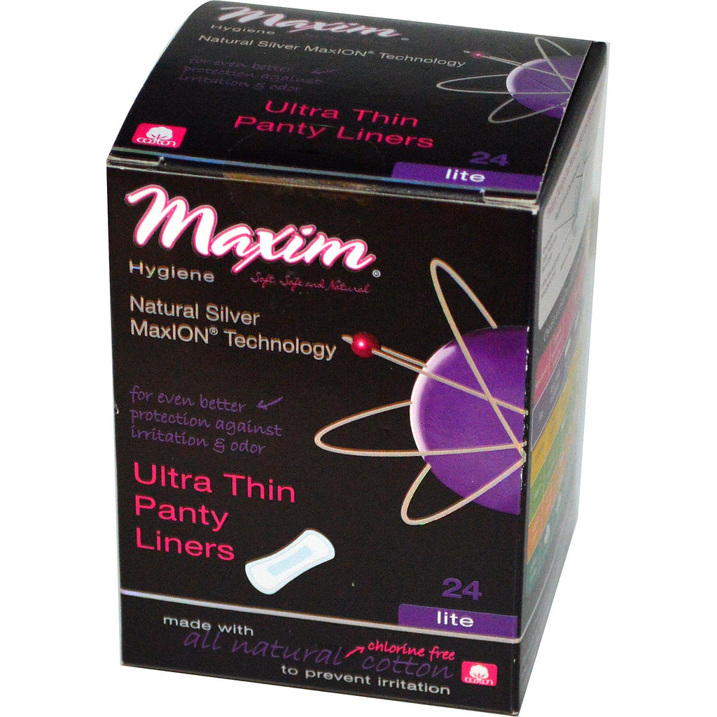 Produtos de higiene Maxim, protetores diários ultrafinos, tecnologia maxion de prata natural, lite, 24 protetores diários