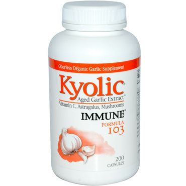 Wakunaga - kyolic, oud knoflookextract, immuun, formule 103, 200 capsules