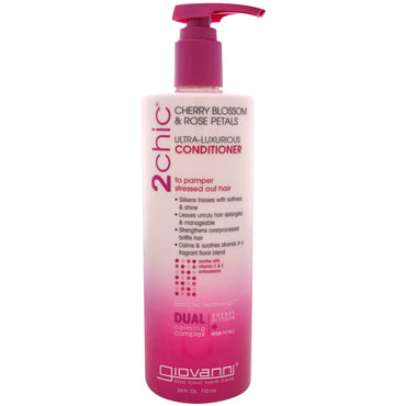 Giovanni, 2chic, acondicionador ultralujoso para mimar el cabello estresado, flor de cerezo y pétalos de rosa, 24 fl oz (710 ml)
