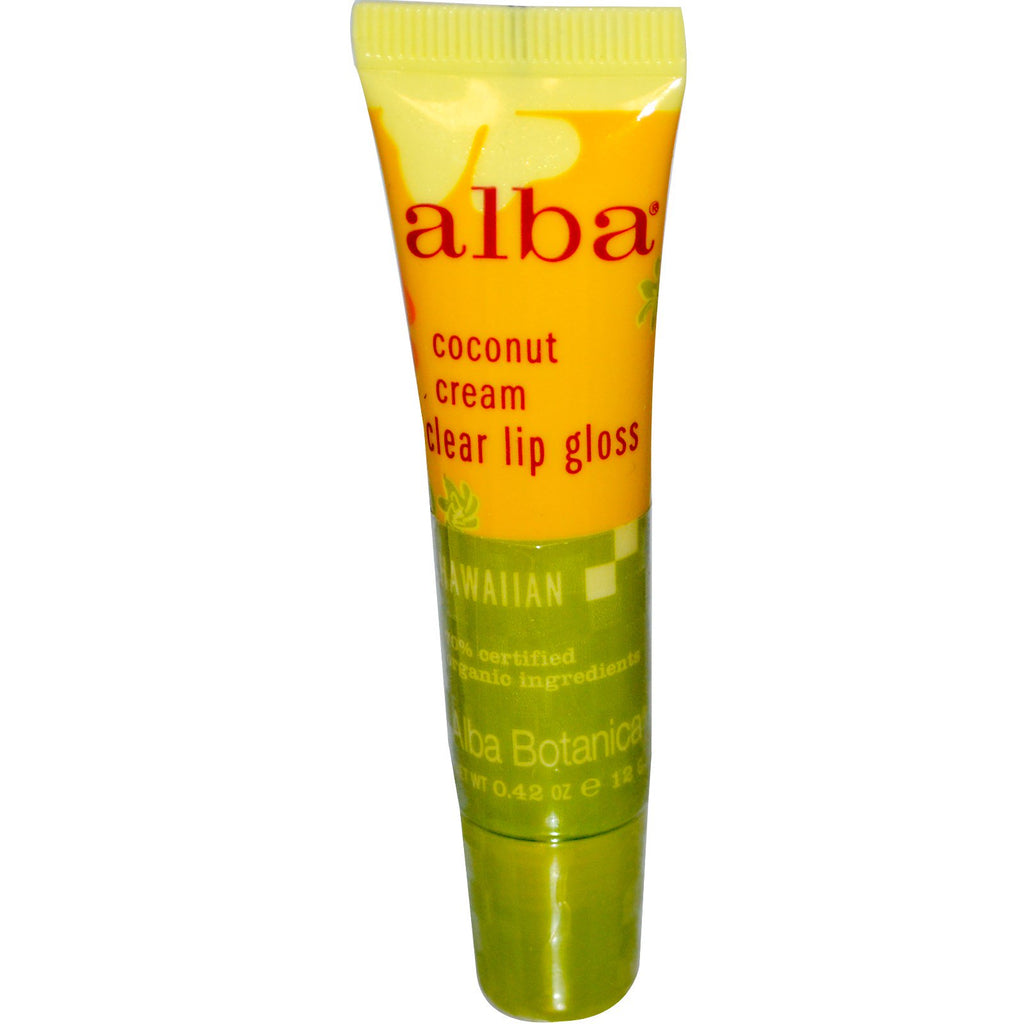 Alba Botanica, Brillant à lèvres transparent, Crème de noix de coco, 0,42 oz (12 g)