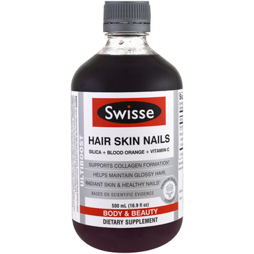 Swisse Ultiboost Cabello Piel Uñas (Sílice + Naranja sanguina + Vitamina C) 16,9 fl oz (500 ml)