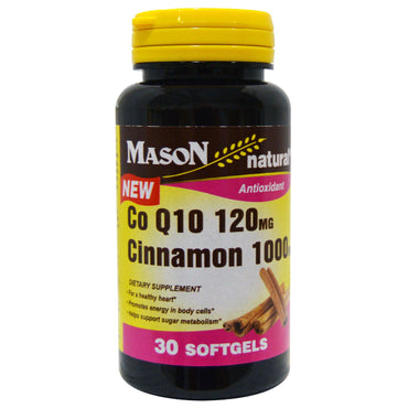 Mason Natural, CoQ10, scorțișoară, 120 mg, 1000 mg, 30 capsule moi