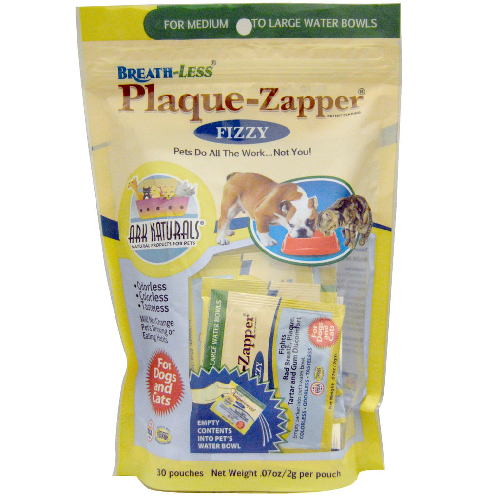 Ark Naturals, Breath-Less, Plaque-Zapper, Fizzy, For Dogs & Cats, 30 Pouches, .07 oz (2 g) Each