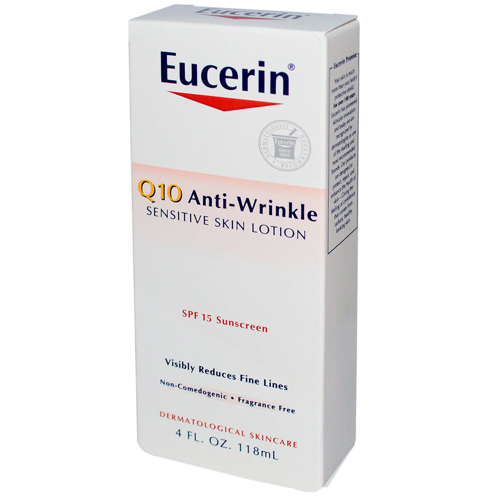 Eucerin, loțiune antirid pentru piele sensibilă Q10, protecție solară SPF 15, 4 fl oz (118 ml)