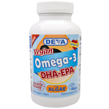 Deva, ビーガン、オメガ-3、DHA-EPA、200 mg、ビーガン カプセル 90 粒