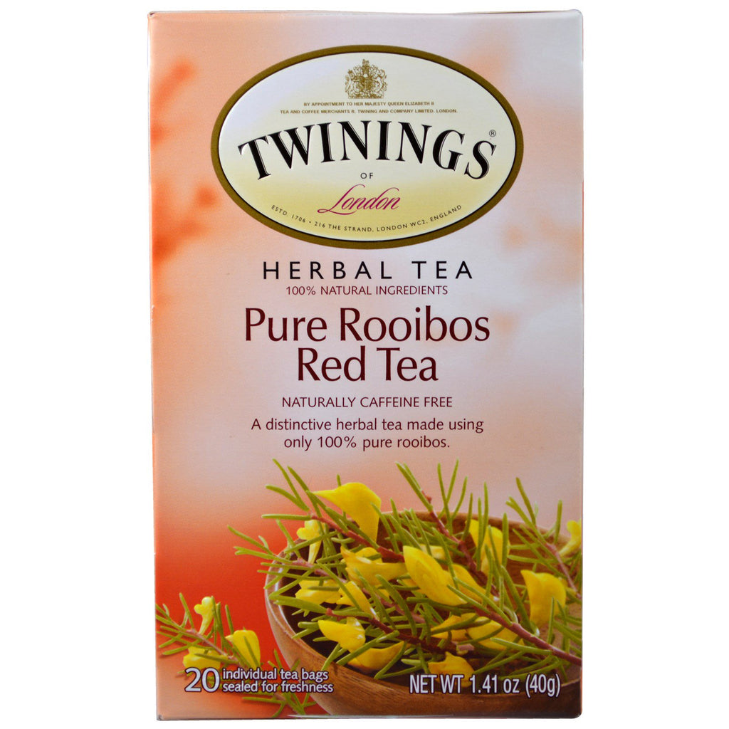 Twinings, Té de hierbas, té rojo puro de Rooibos, sin cafeína, 20 bolsitas de té, 1,41 oz (40 g)