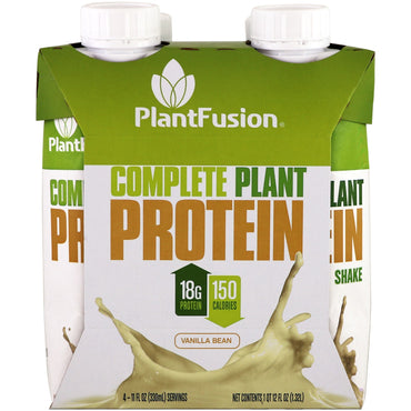 PlantFusion, proteína vegetal completa, vainilla, paquete de 4, 11 fl oz (330 ml) cada uno