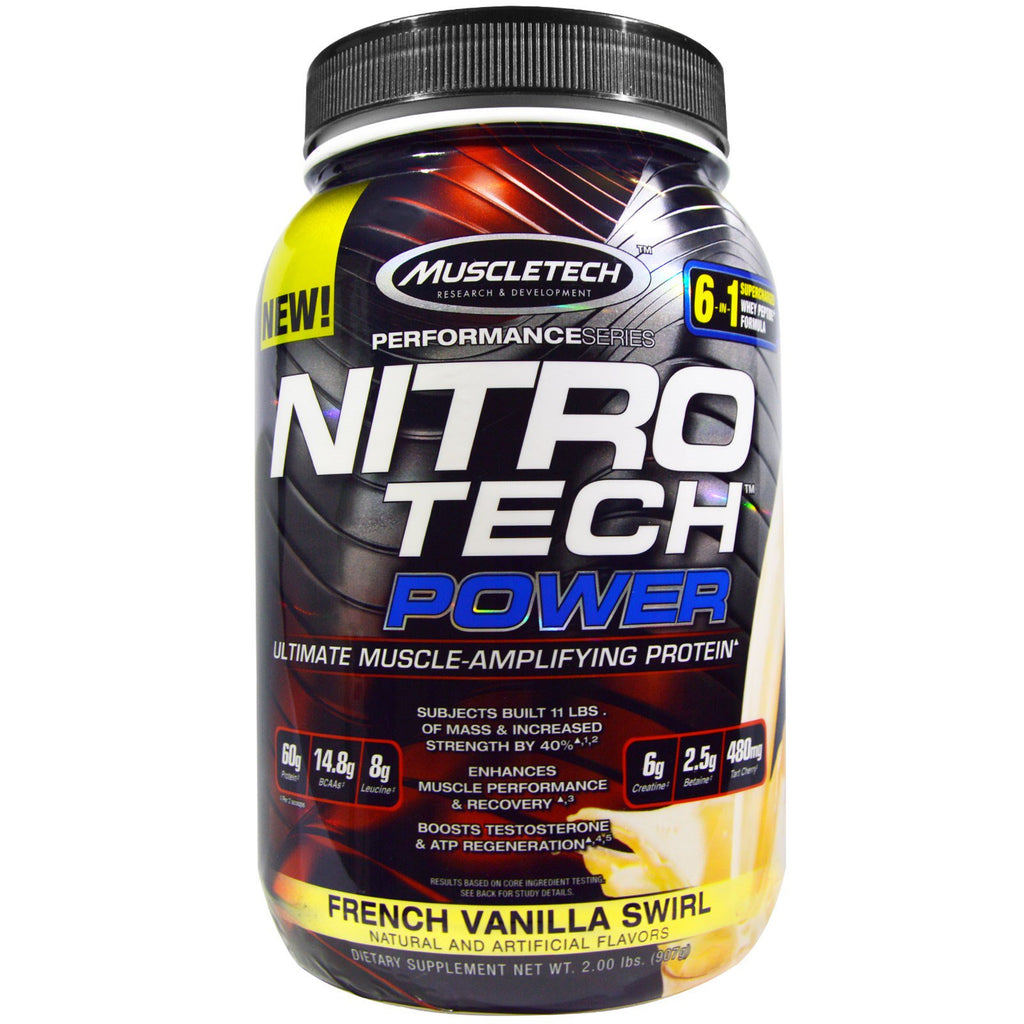 Muscletech, Nitro Tech Power, French Vanilla Swirl, 2 ปอนด์ (907 กรัม)