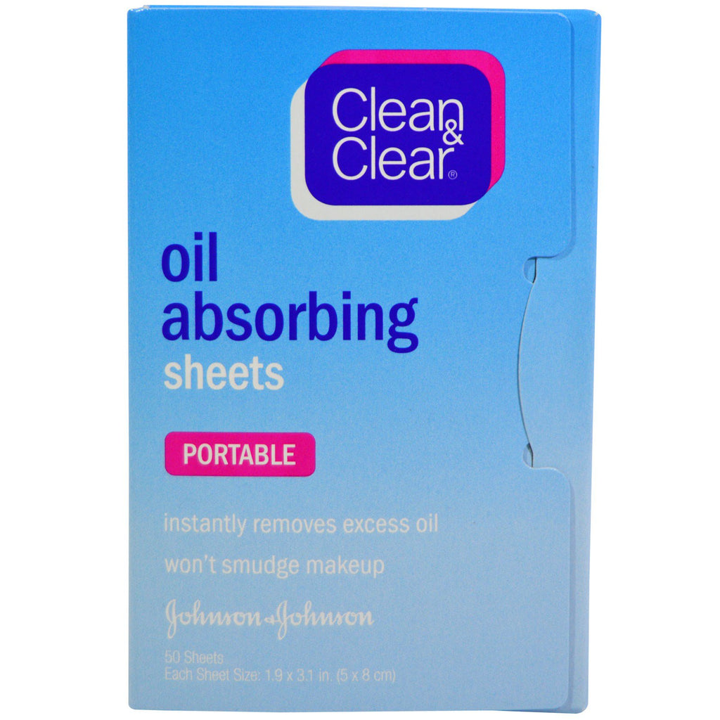 Clean &amp; Clear, feuilles absorbant l'huile, portable, 50 feuilles