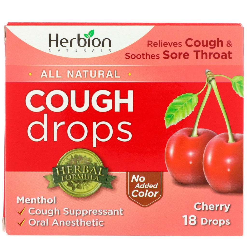 Herbion, All Natural, Cough Drops, Cherry, 18 Drops
