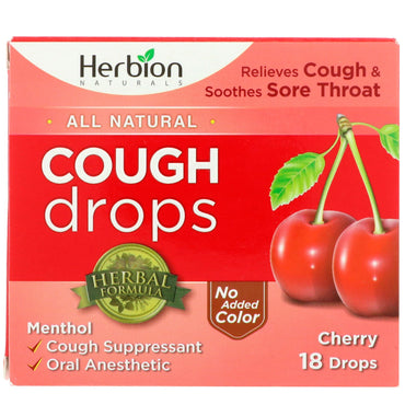 Herbion, totalmente natural, pastilhas para tosse, cereja, 18 gotas