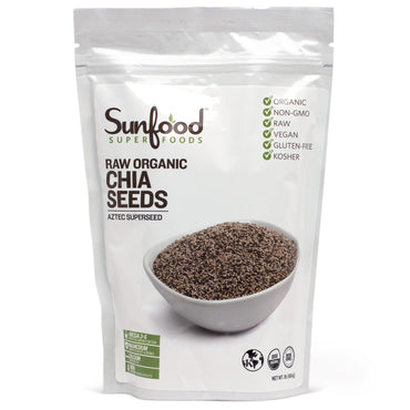 Sunfood, superalimentos, semilla de chía cruda, 1 libra (454 g)