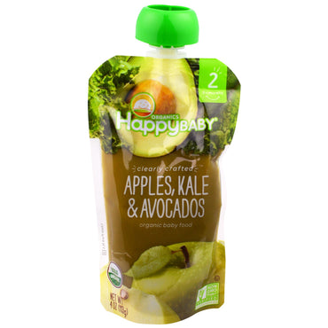 Nurture Inc. (Happy Baby) Happy Baby Food Stage 2 Clearly Crafted 6+ Months Apples Kale & Avocados 4 ออนซ์ (113 กรัม)