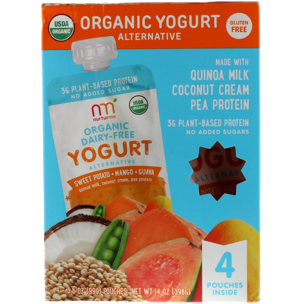 NurturMe Alternative au yogourt Patate douce Mangue Goyave 4 sachets de 3,5 oz (99 g) chacun