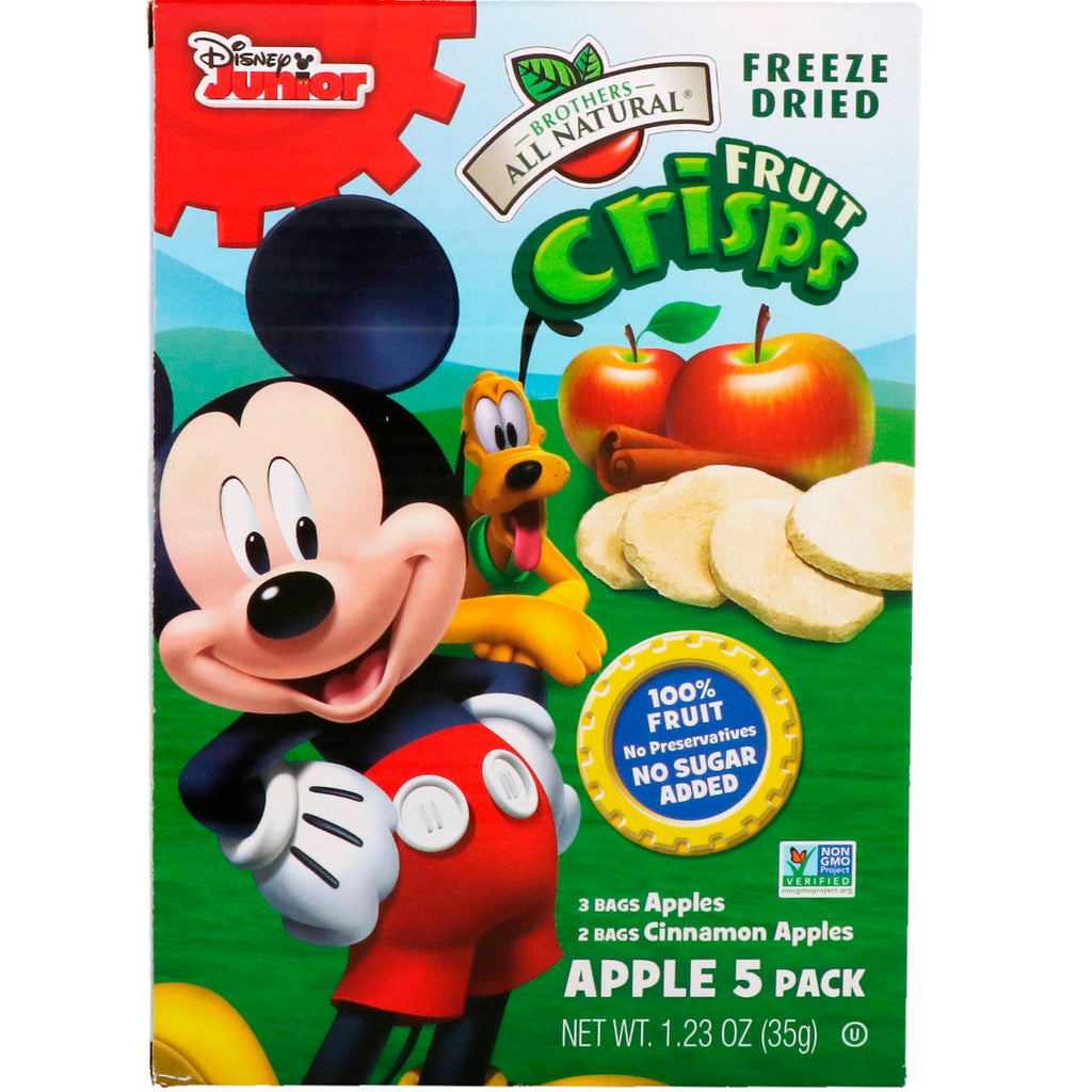 Brothers-رقائق الفواكه الطبيعية بالكامل من Disney Junior Apples وCinnamon Apples 5 عبوات 1.23 أونصة (35 جم)
